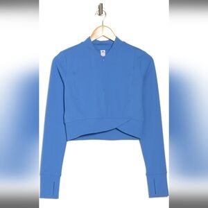 YOGALICIOUS Lux Cross Hem Crop Half Zip Sweatshirt Large, GRANADA SKY